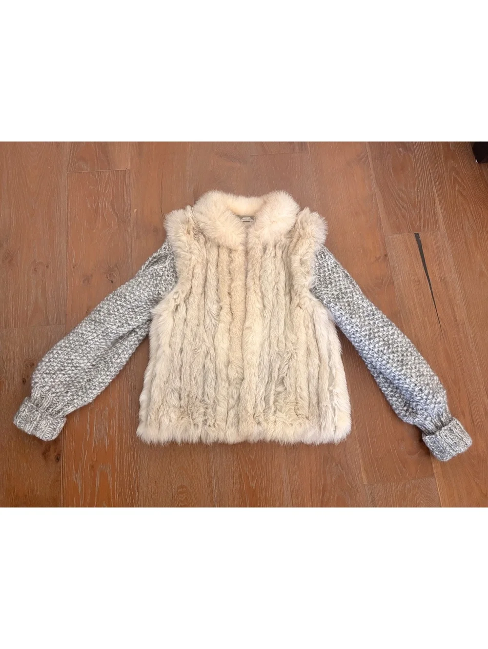 Natural Blue Fox Cream Fur Knit Removable Sleeve Vest Jacket Small